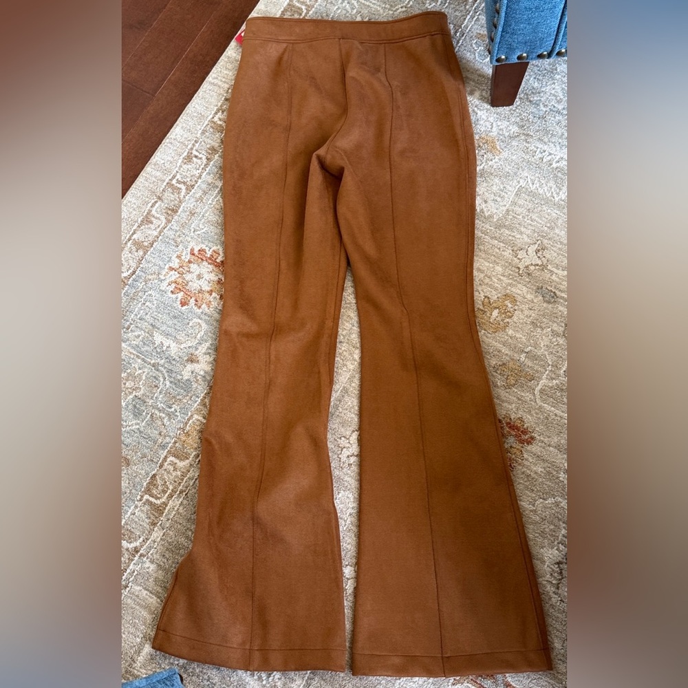 SPANX Women's Flare faux suede Pants in rich caramel. Size M petite